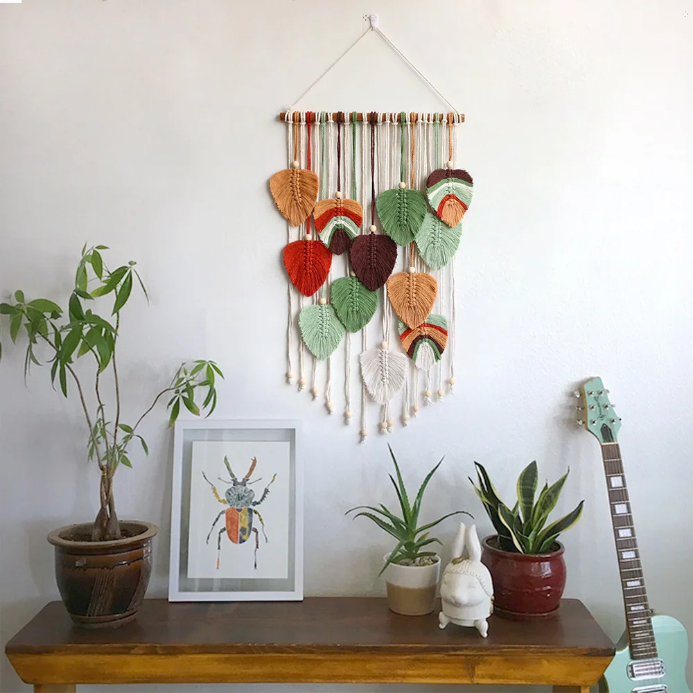 Leaf Macrame Wall Hanging Shelf Boho Home Decor Shelves On Wall Wood Decoration for Bedroom Living Room Nursery Christamas Gift