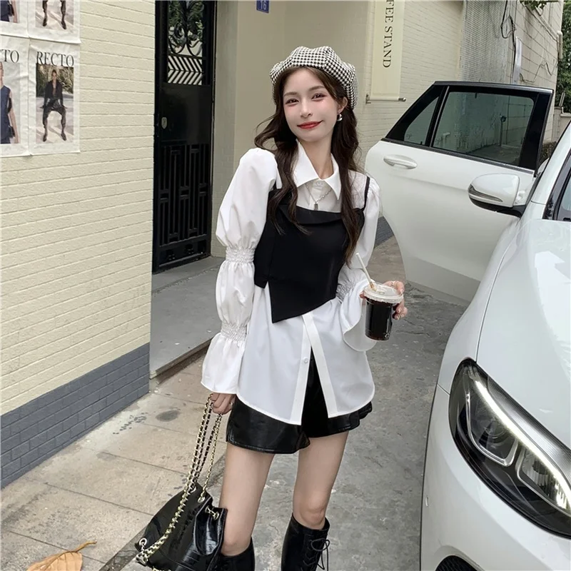 Shirts Women Long Puff Sleeves White Retro Chic Spring Clothing All-match Female Tops Ulzzang Streetwear Blusas Ropa De Mujer