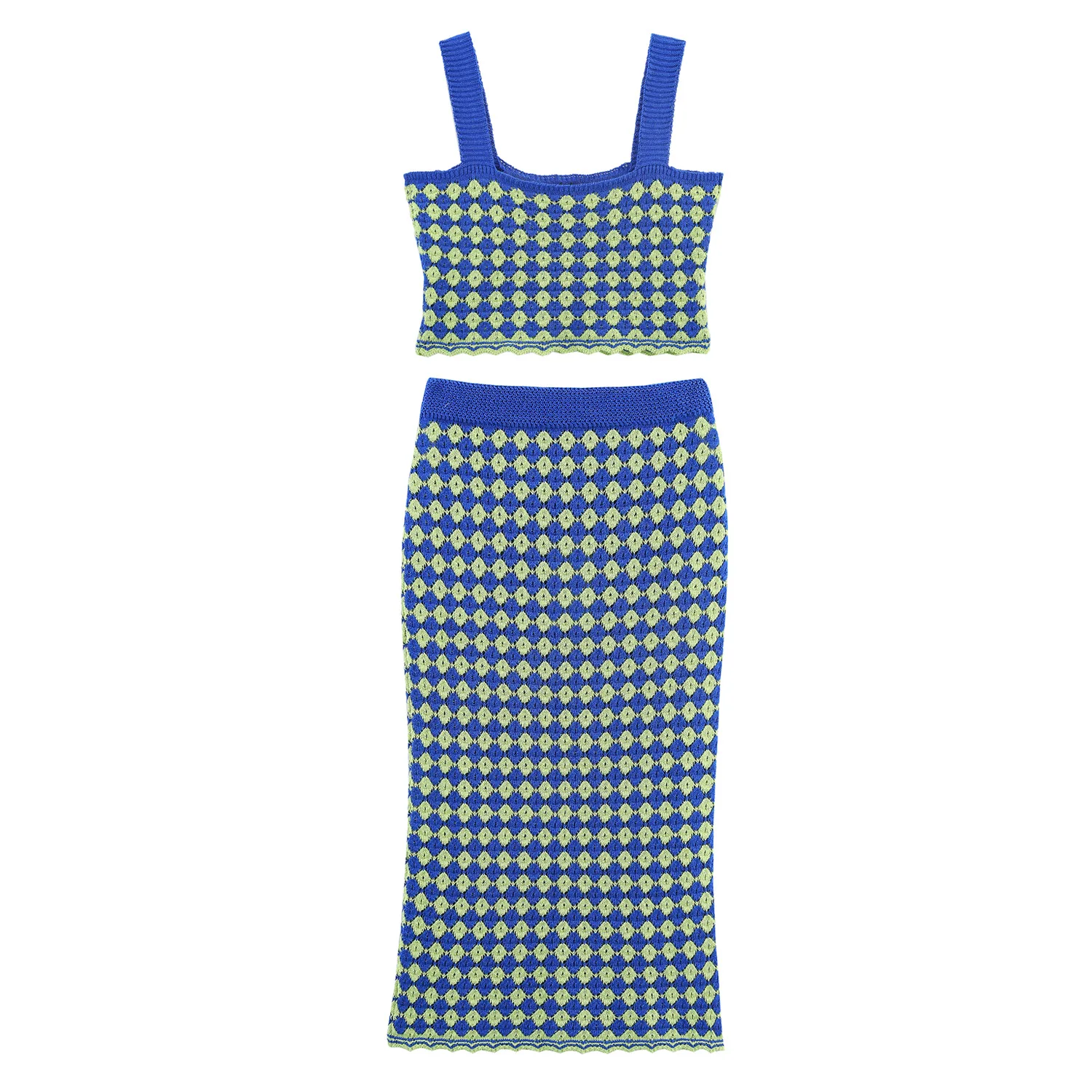 

Topenomi Argyle Jacquard Matching Sets Women Vintage Texture Knitted Vest Tank Top Slim Fit Long Skirt Summer Fashion Y2k Suits