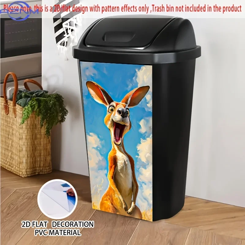 Cartoon Kangaroo Self-Adhesive Dustbin Stickers, PVC Trash Can Decorative Stickers, Wheelie Bin Stickers,  Suitable for Garden view 2