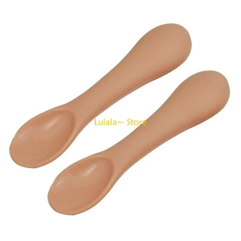 Y4QA الطفل ملعقة التغذية الذاتية أدوات المطبخ طفل أدوات المائدة المحمولة أكل التدريب ملعقة الاطفال الأكل تغذية لوازم 2 قطعة #2