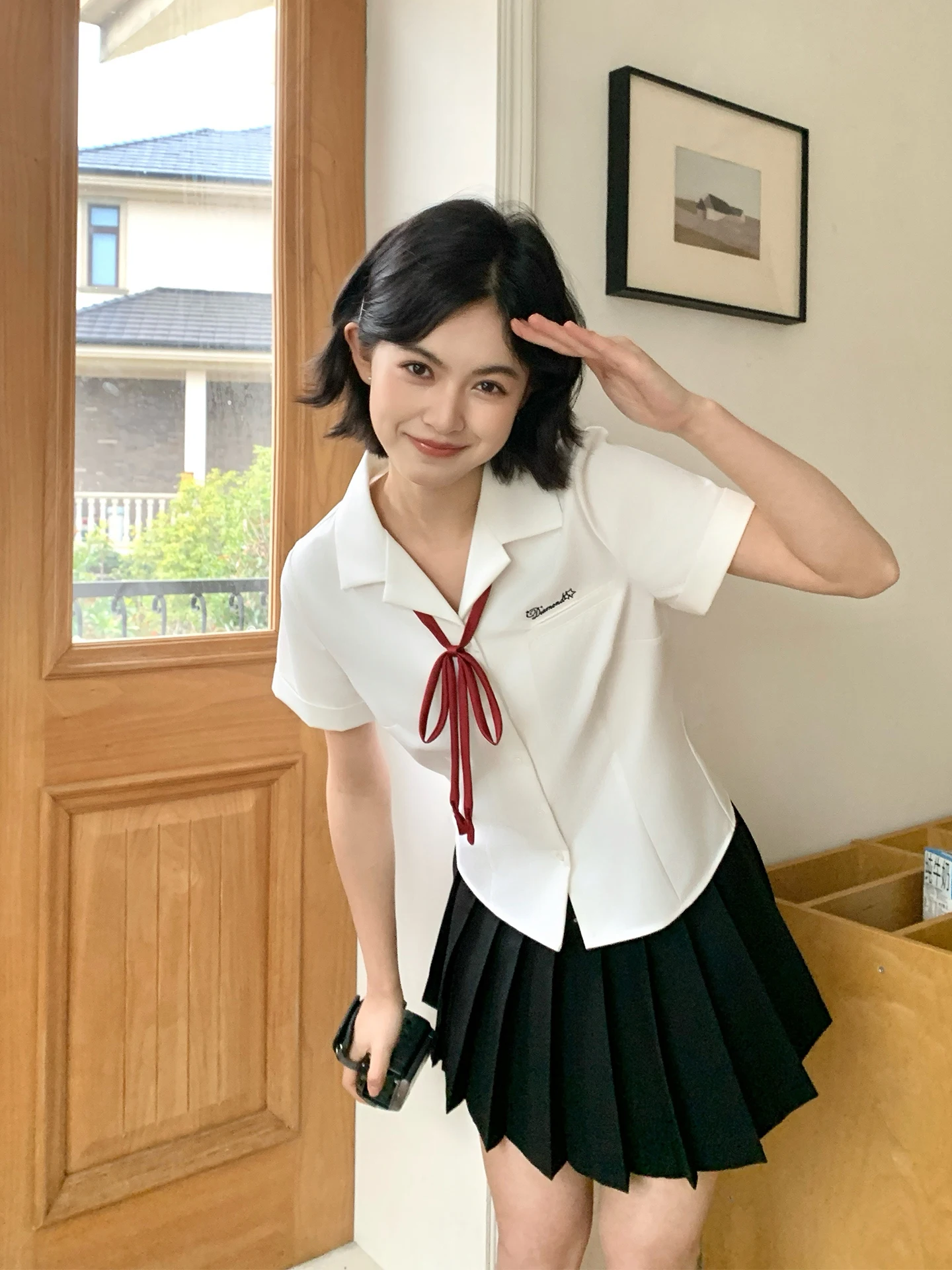 

Tokyo Seasonal JK White Suit Collar Short Sleeve Shirt Women Summer School Uniform Skirt Set Polyester Fiber Breathable Skin-...