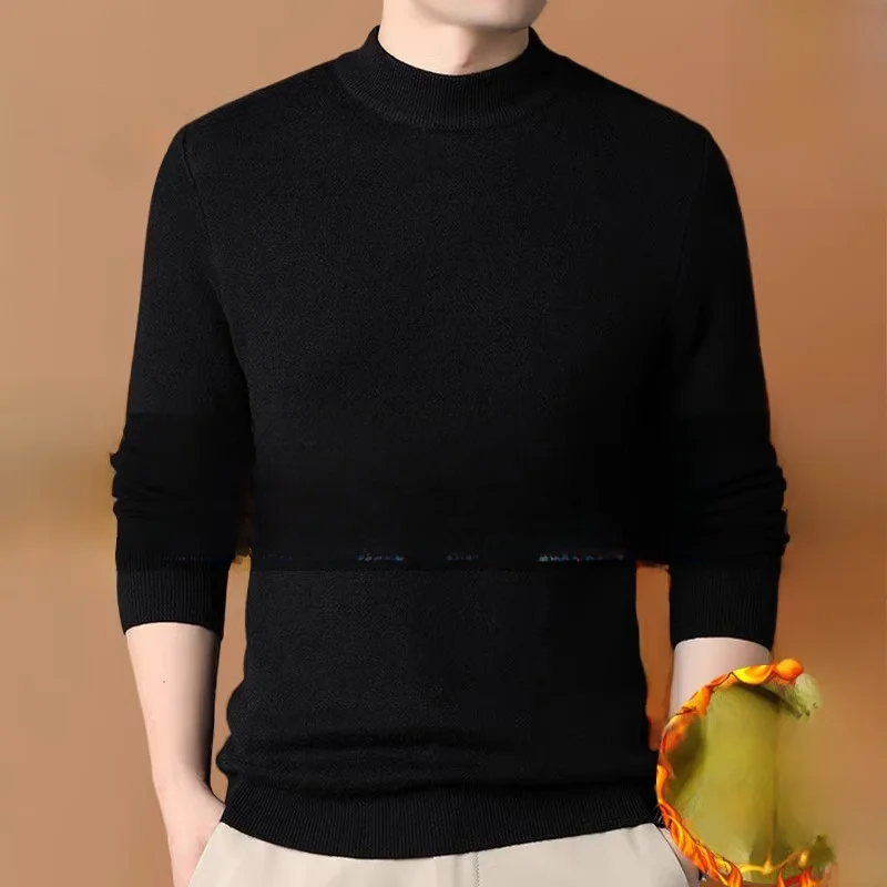 

Thi Warm Knitted Sweater Men's Faion Ci Sle Fce Lined Inteated Design Winter f High Collar Color Base S...