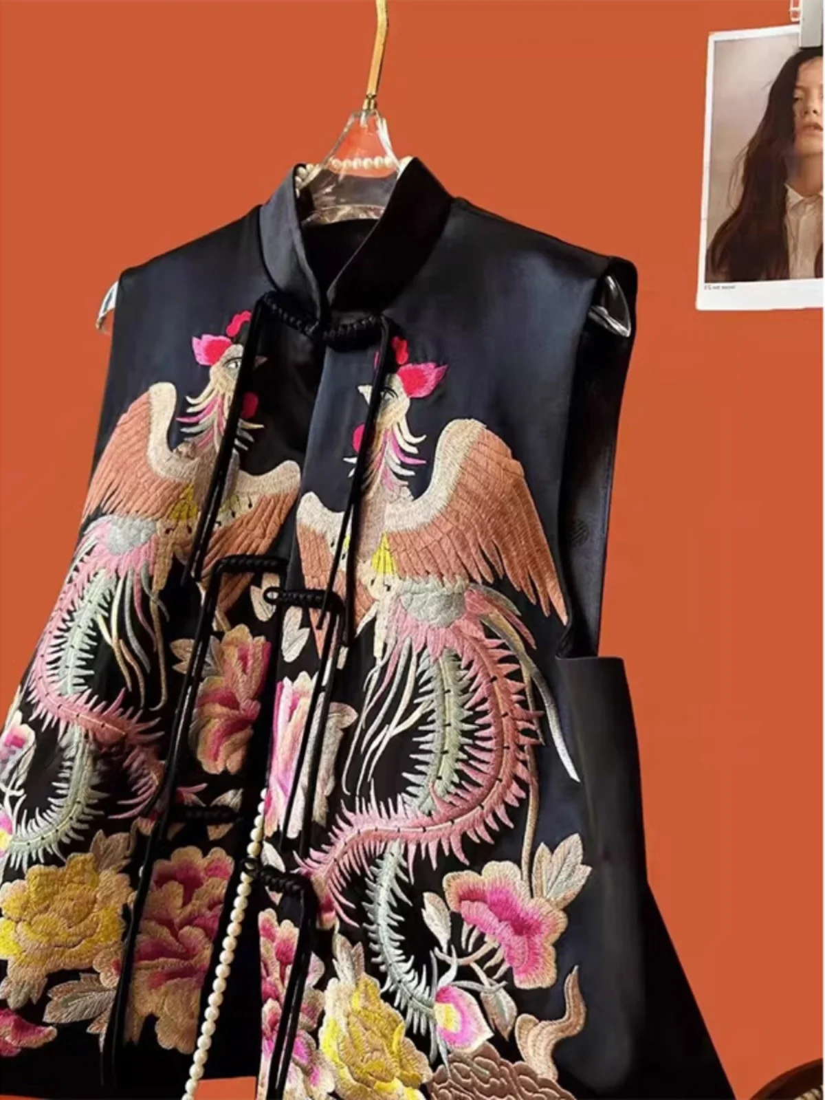 سترة نسائية فضفاضة مطرزة صينية Sle بياقة واقفة وزر أمامي سترة ثقيلة للعمل بنمط الفاوانيا للتنقل #3