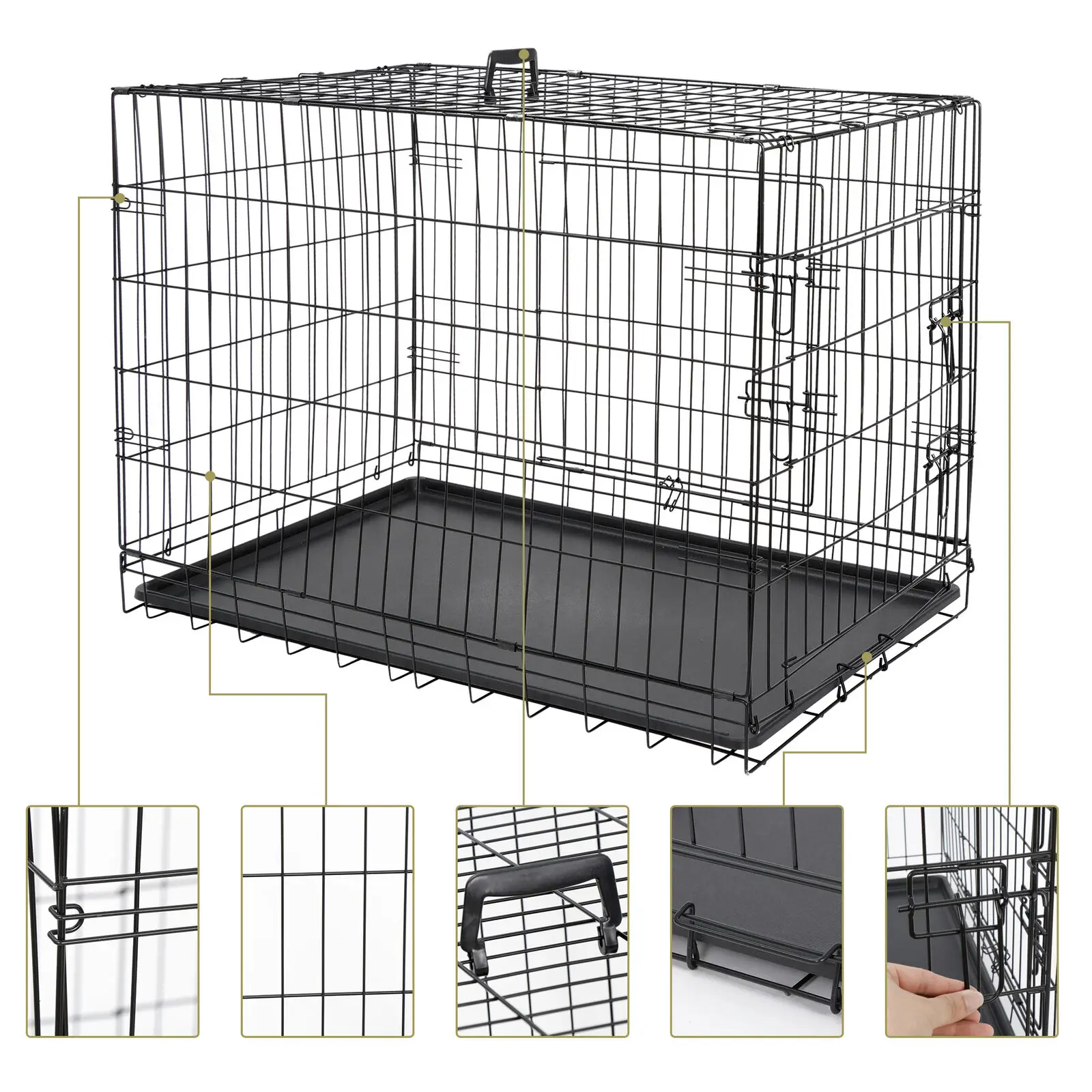 Imagem -06 - Eua Metal Pet Gaiola Dog Crate Kennel Portas com Pan Preto 30 36 42