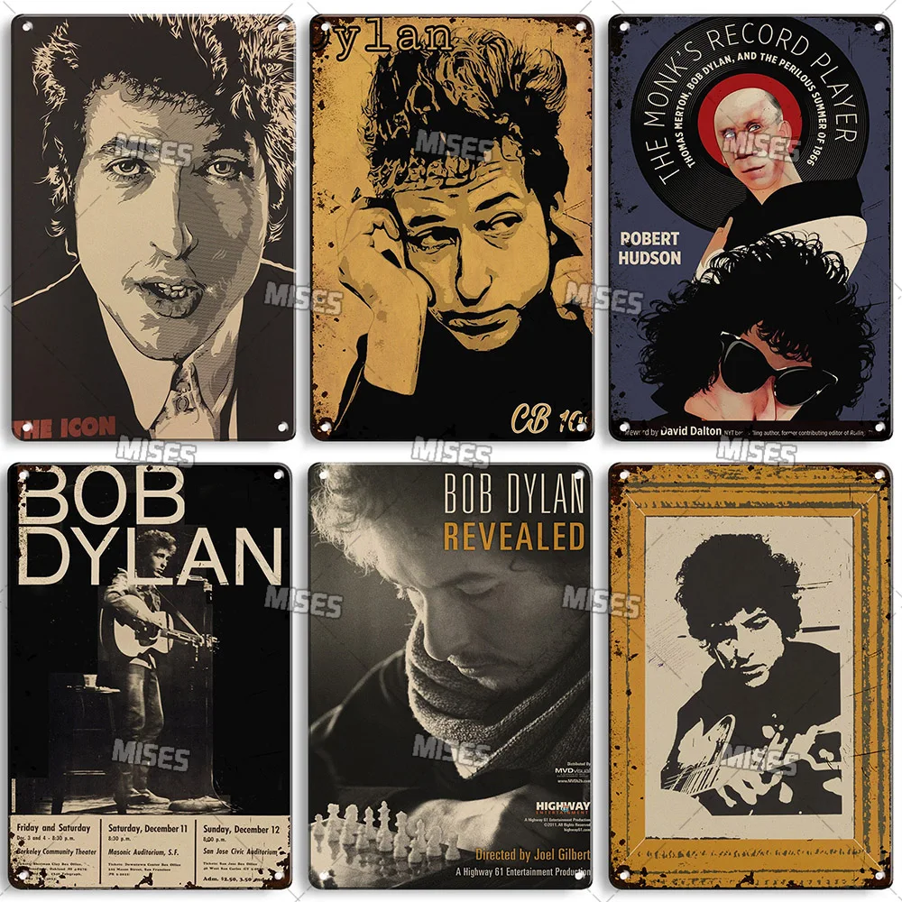 Póster Vintage de música MISES, Bar, cafetería, decoración Industrial, placa de Metal para garaje, cantante clásica, Bob Dylan, placa decorativa de