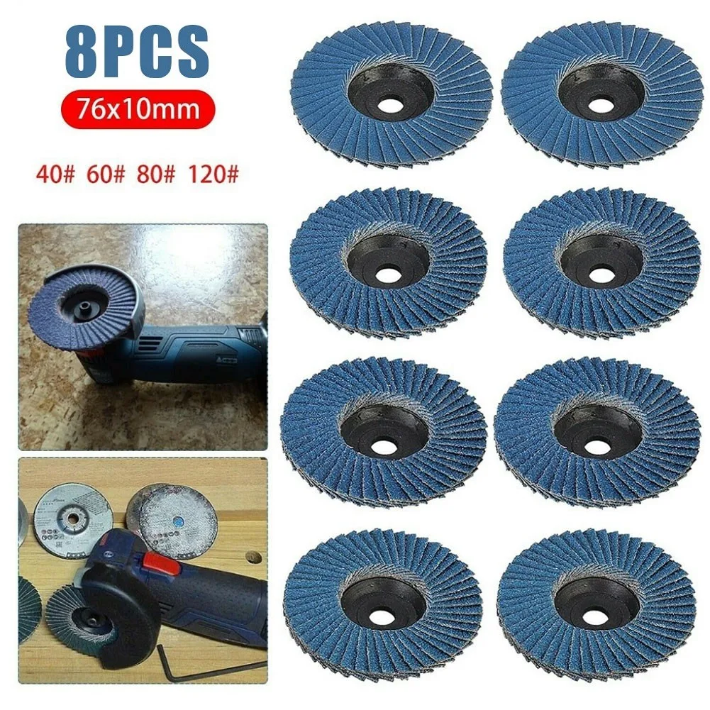 8Pcs 3 Inch 40/60/80/120 Grit Flat Flap Discs 75mm Sanding Grinding Wheels Wood Cutting Metal Grind For Angle Grinder