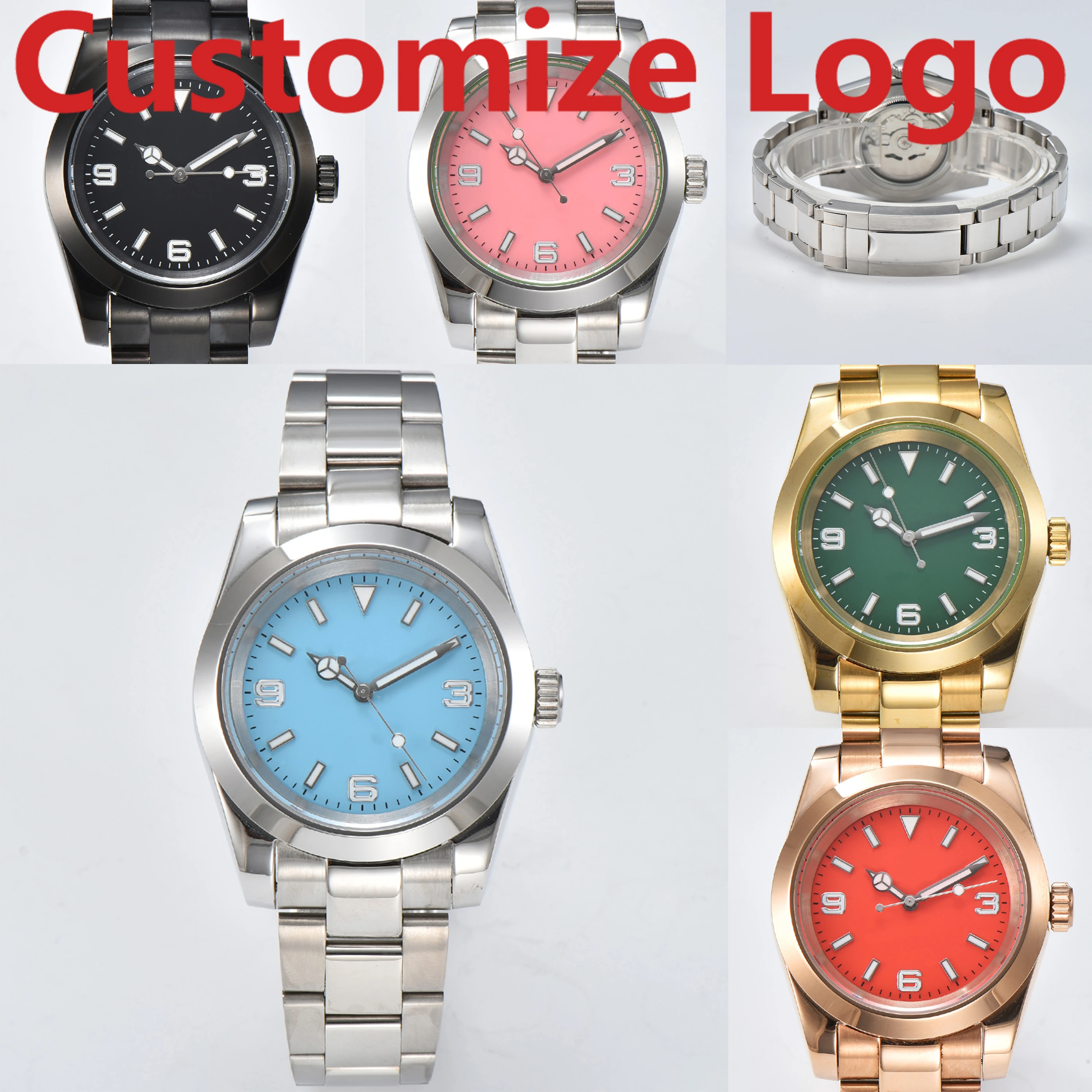 Customize Logo 39mm Lightning Series Men's Automatic Mechanical Watch NH35Movement Sapphire Glass Green Luminous Stainless Steel