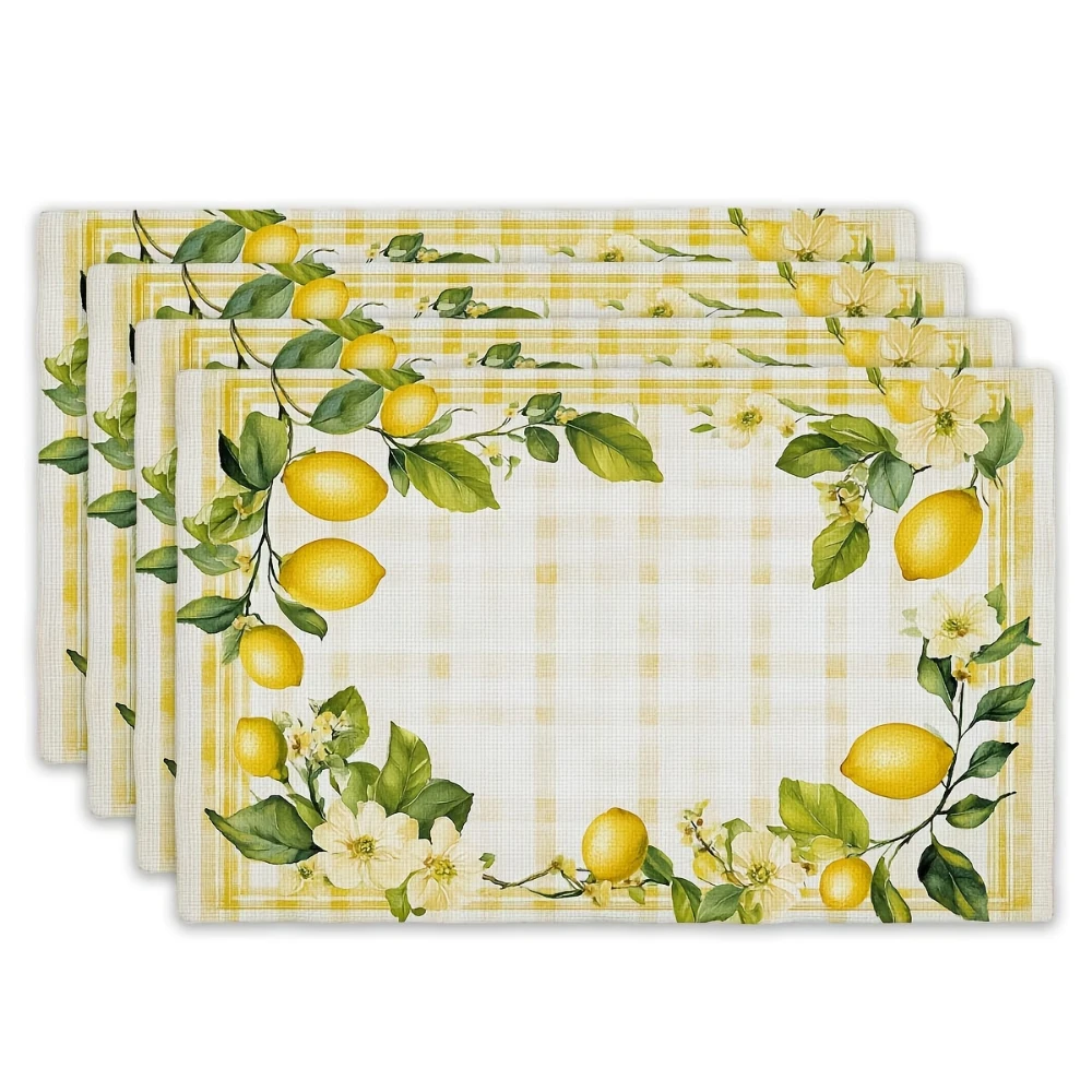 Watercolor Lemon Floral Placemats Fresh Fruit Table Decor Farmhouse Brunch Tray Display Summer Dining Home Decor