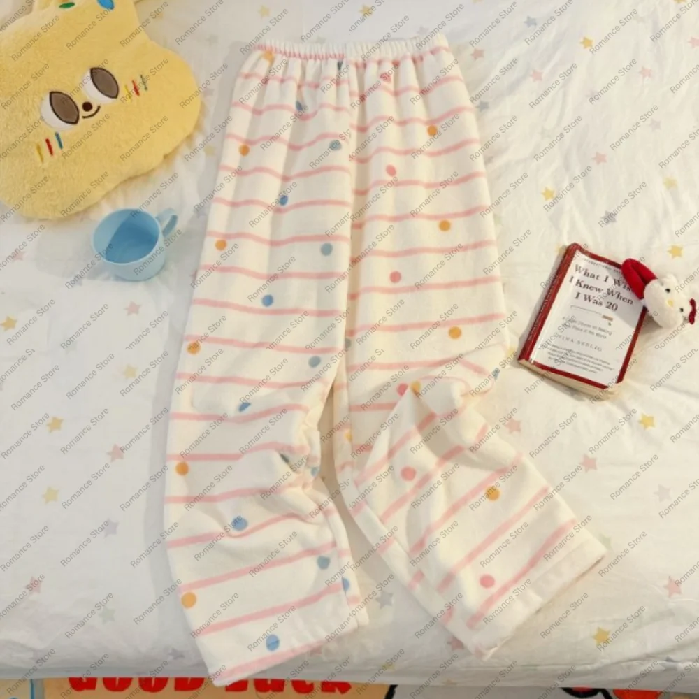 

Women's Autumn and winter striped long pants pajama pants warm flannel casual and simple loose home pants for going out casual