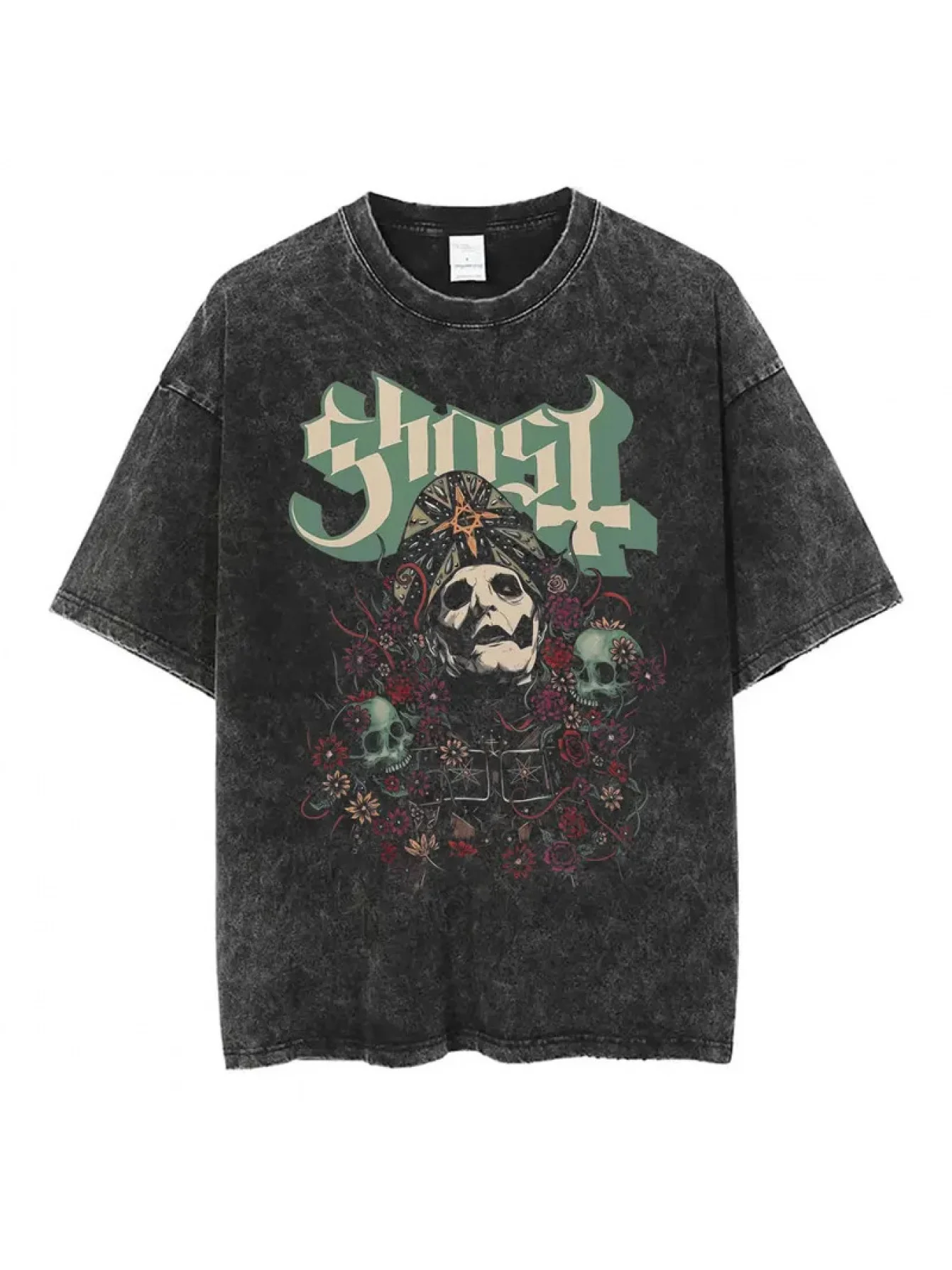 

Ghost Band Graphic T-shirts Washed Vintage Skeleton Rock Oversized Print T Shirt Men Women 90s Classic Gothic Punk Metal Tshirt