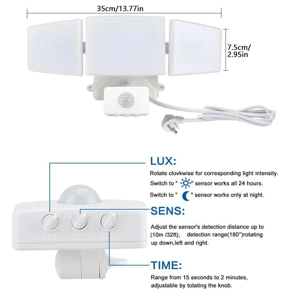 Imagem -05 - Depuley-luzes Led de Segurança Externa Detector de Movimento Luz de Inundação Cabeças Ajustáveis para Garagem de Entradas 35w