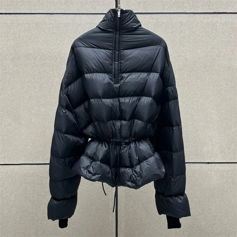 Women's jacket 2025 Winter lace up loose couple style high neck down jacket White duck down filled warm thick coat down coats