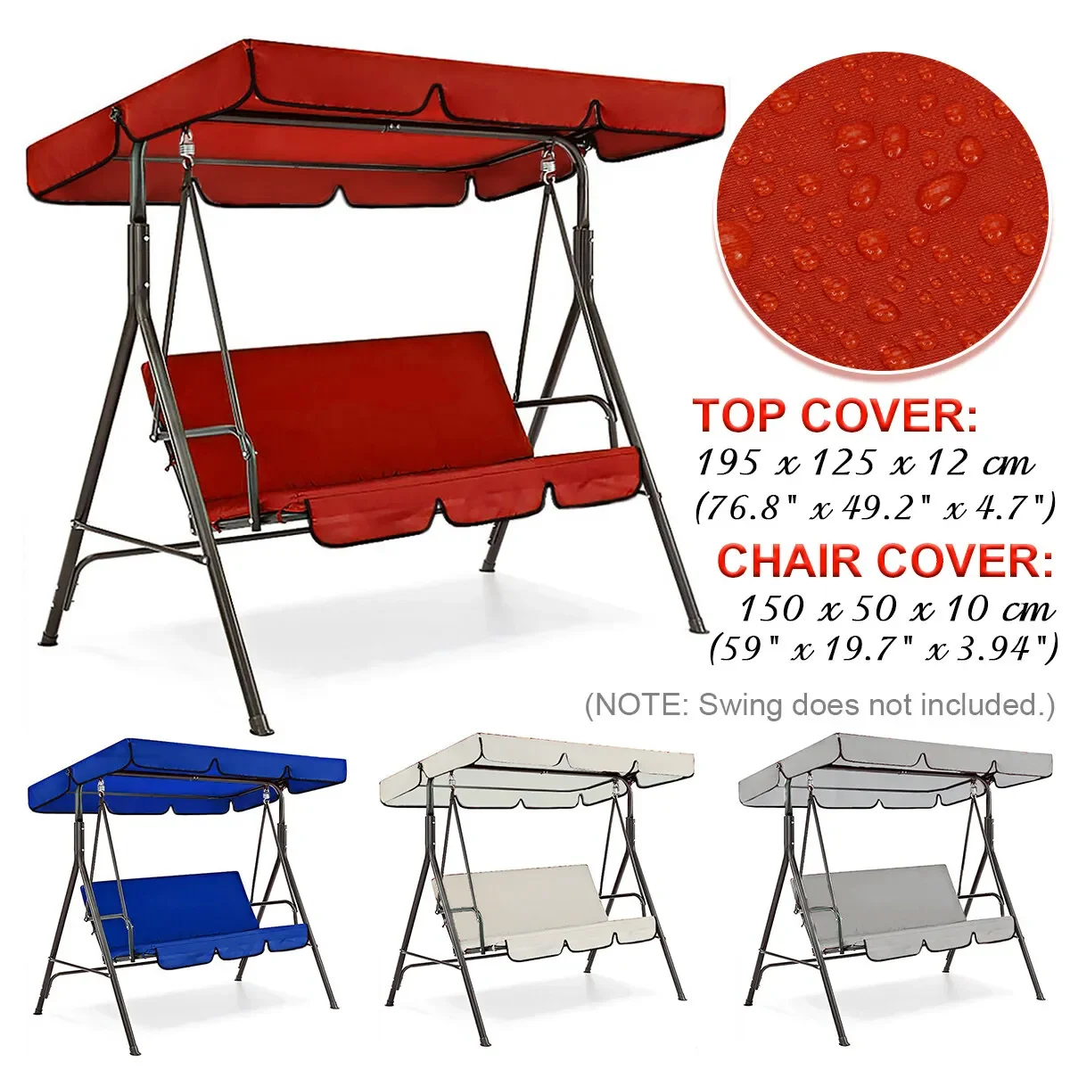 

Outdoor Patio Garden 3 Seater Swing Chair Cover UV Resistant Rainproof Replacement Canopy Cover Awnings 4 Colours