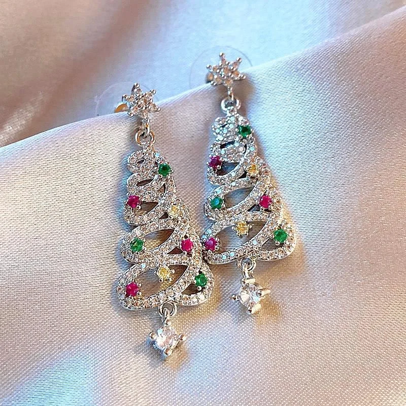 Weihnachtsbaum Ohrringe für Frauen Strass Zirkon Weihnachtsbaum Tropfen ästhetische geometrische Quaste Weihnachten Neujahr Ohrringe – Detail 3