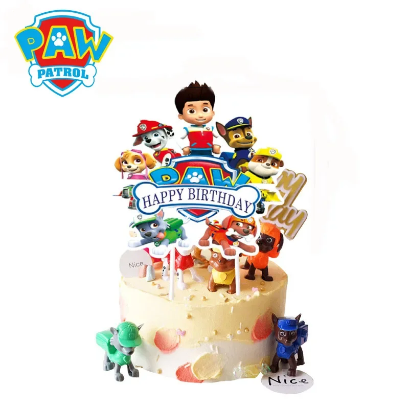 Paw Patrol Cartoon Cake Plant Flag Chase Marshall Skye Rubble Anime Peripherals Cute Decoration Children Birthday Supplies Gifts