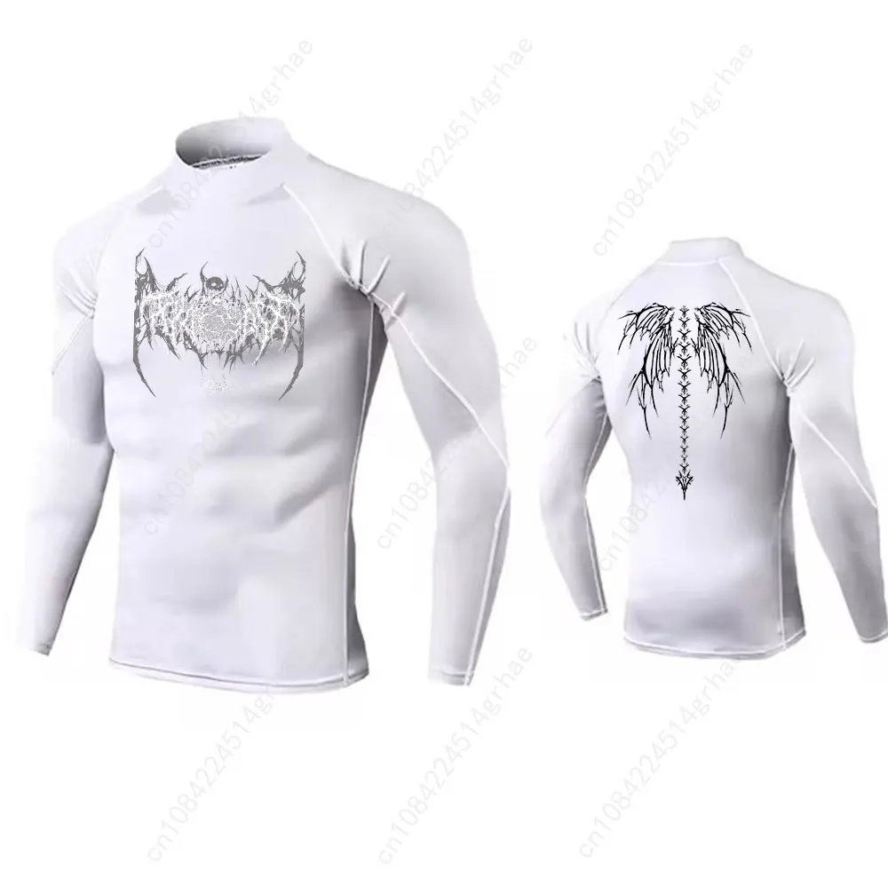 Camisa de compresión de cuello alto Y2K para hombre, gimnasio rápido, Fitness, protector de erupción seco, cuello alto, camisetas de culturismo atléticas musculares de verano