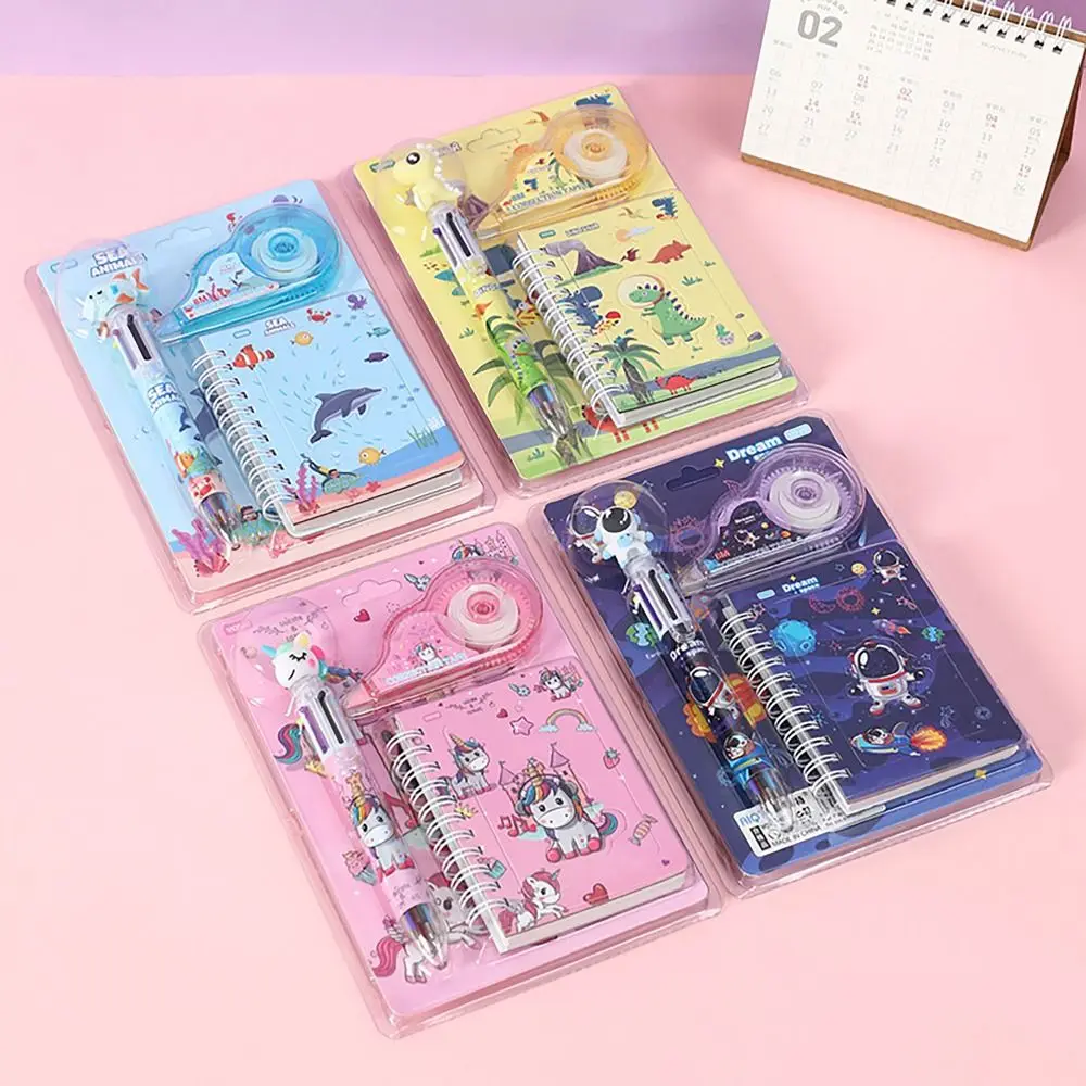 4 in 1 Stationery Set Notebook Ballpoint Pen School Supplies Cartoon Correction Tape Stationery Gift Set Children Day Gifts