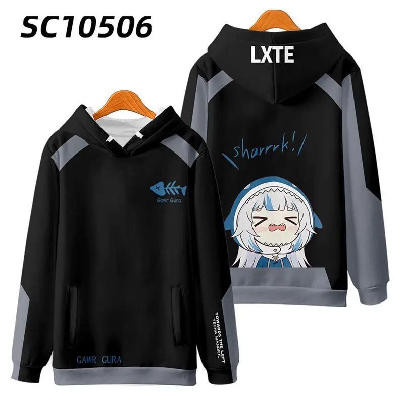 Produk baru Gawr Gura pakaian pria lucu keren Hoodie Harajuku senang Sweatshirt kasual Streetwear Hoodie