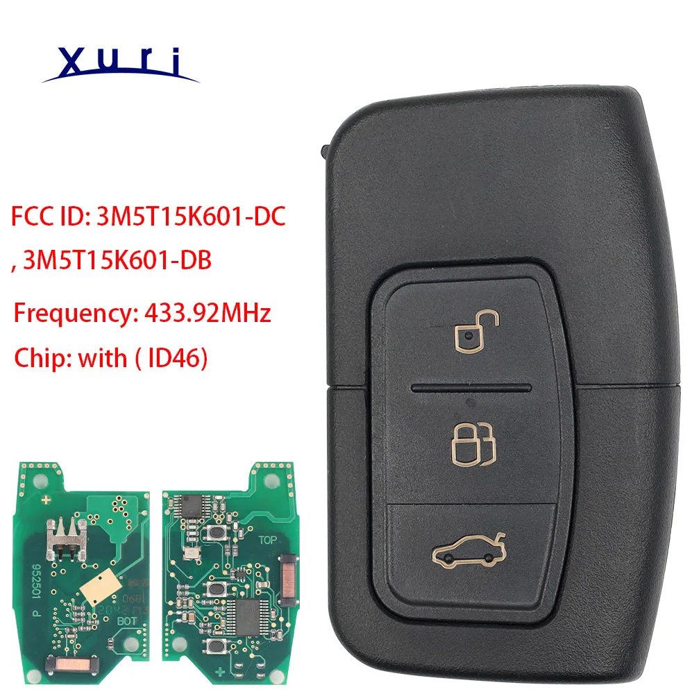 Xuri Keyless Go Smart Card Key For Ford C-Max Focus MK2 Kuga Mondeo Galaxy 3M5T15K601-DC/DB 433.92MhzID46 PCF7952 4D63 Chip