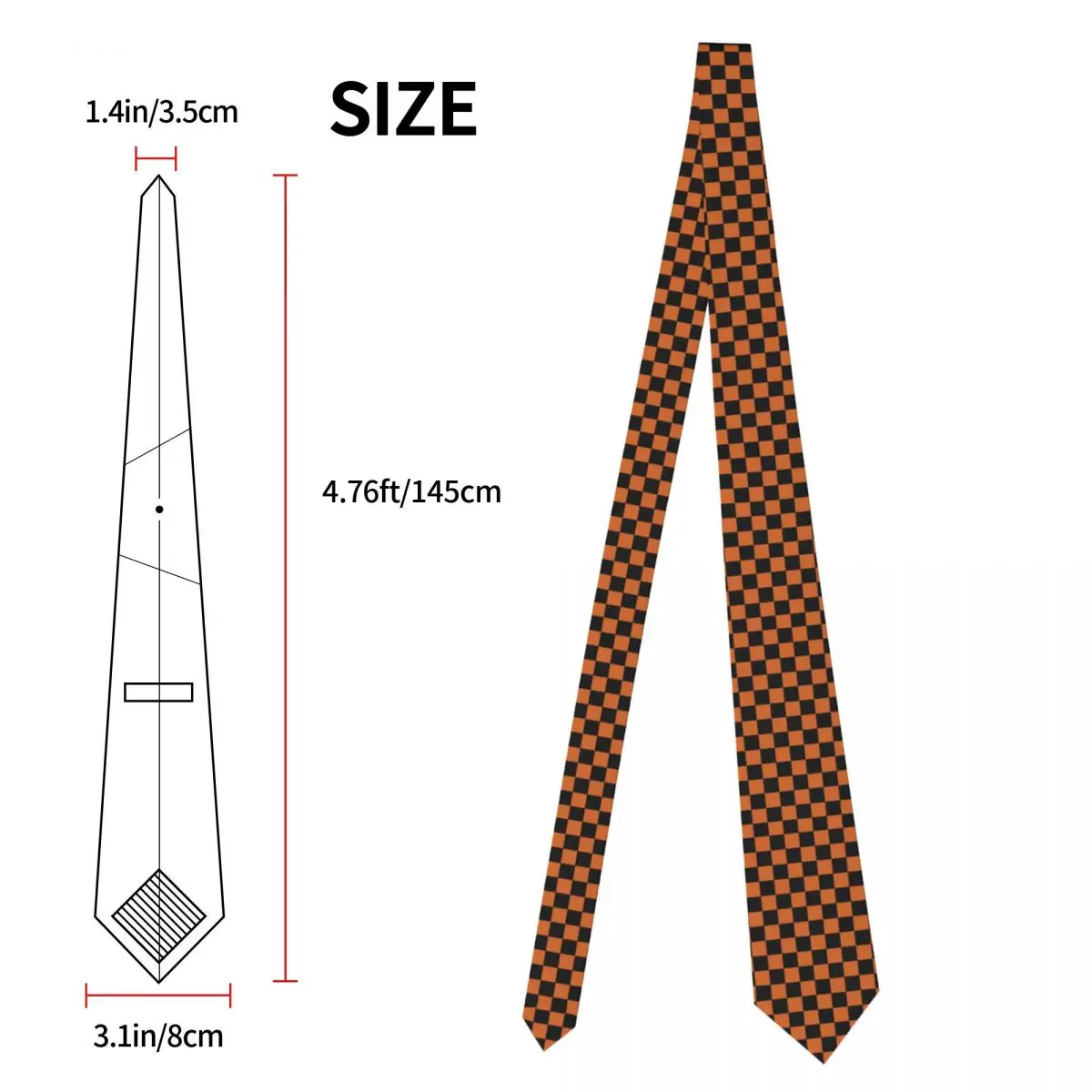 Corbata de cuello de patrón a cuadros para hombre, corbatas geométricas de seda personalizadas, corbata de negocios, naranja y negro clásico