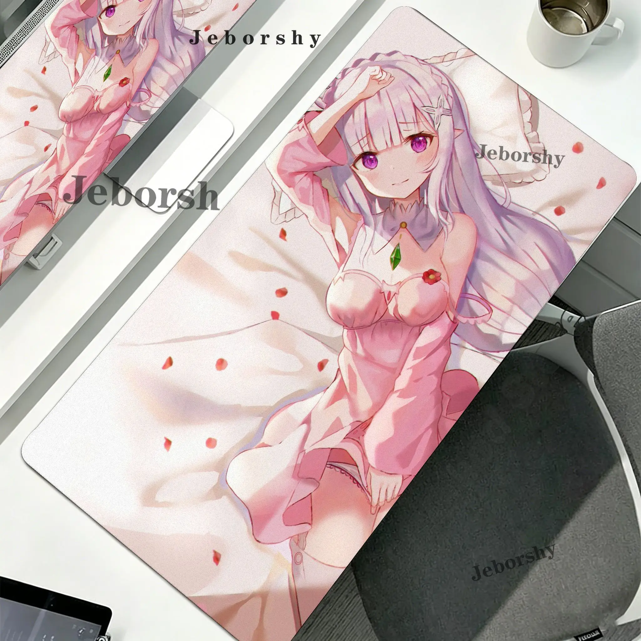 Anime R-Re Zero Emilia Mouse Pad Large Non-Slip Waterproof Mat Stitched Edge Keyboard Pad for Gaming Daily Office