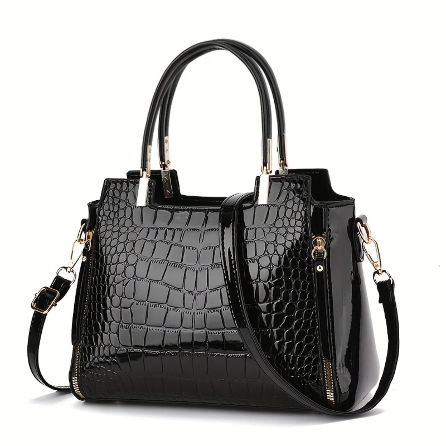 Fashion Top Handle Satchel Bag, Crocodile Pattern Crossbody Bag, Women's Trendy Handbag & Shoulder Bag