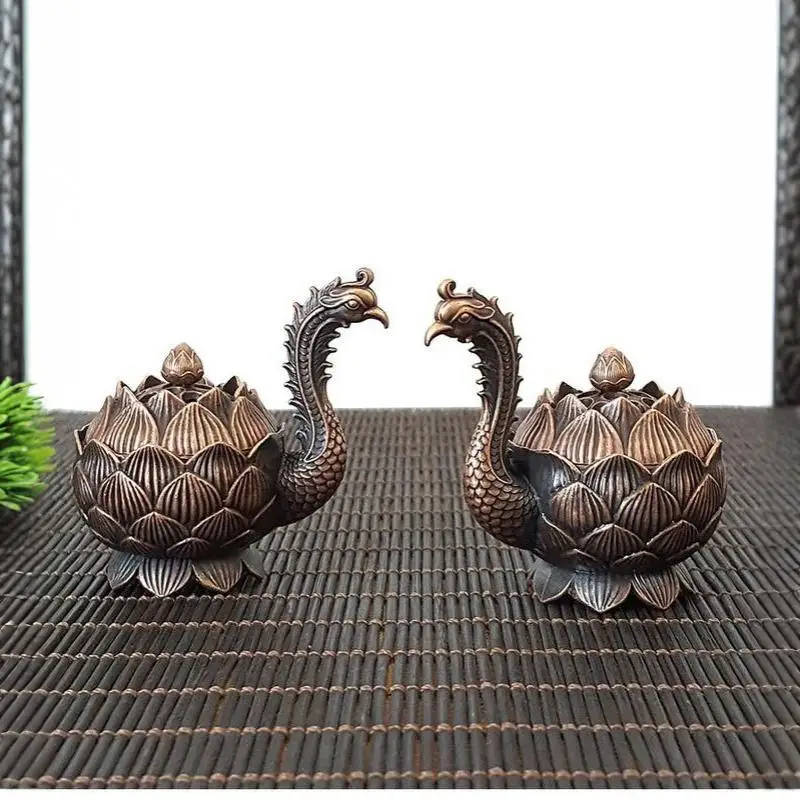 Vintage Zinc Alloy Phoenix Lotus Incense Burner Exquisite Carving For Home Decor