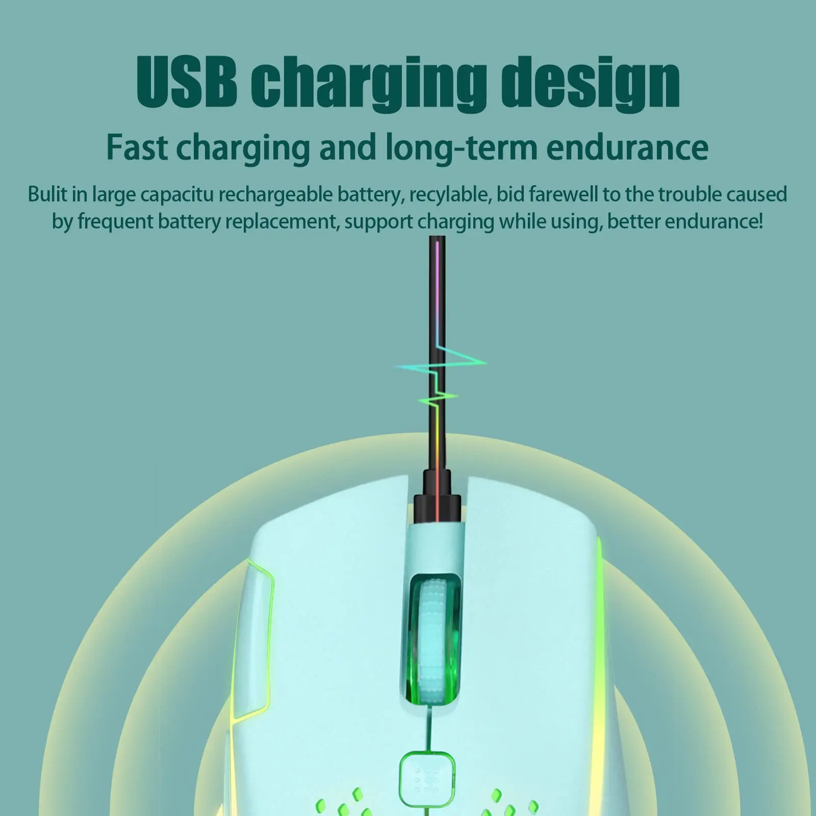 فأرة مضيئة لاسلكية RGB ، نقرة صامتة ، إضاءة ليد ملونة ، ألعاب قابلة لإعادة الشحن ، USB ، 3 مستويات DPI ، كمبيوتر محمول ، كمبيوتر شخصي