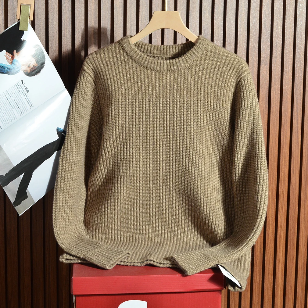 

Уютный универсальный мужской свитер с круглым вырезом, вязаный крупной вязкой, базовый, для многослойных образов, повседневный, теплый, с длинными рукавами, зимний, модный