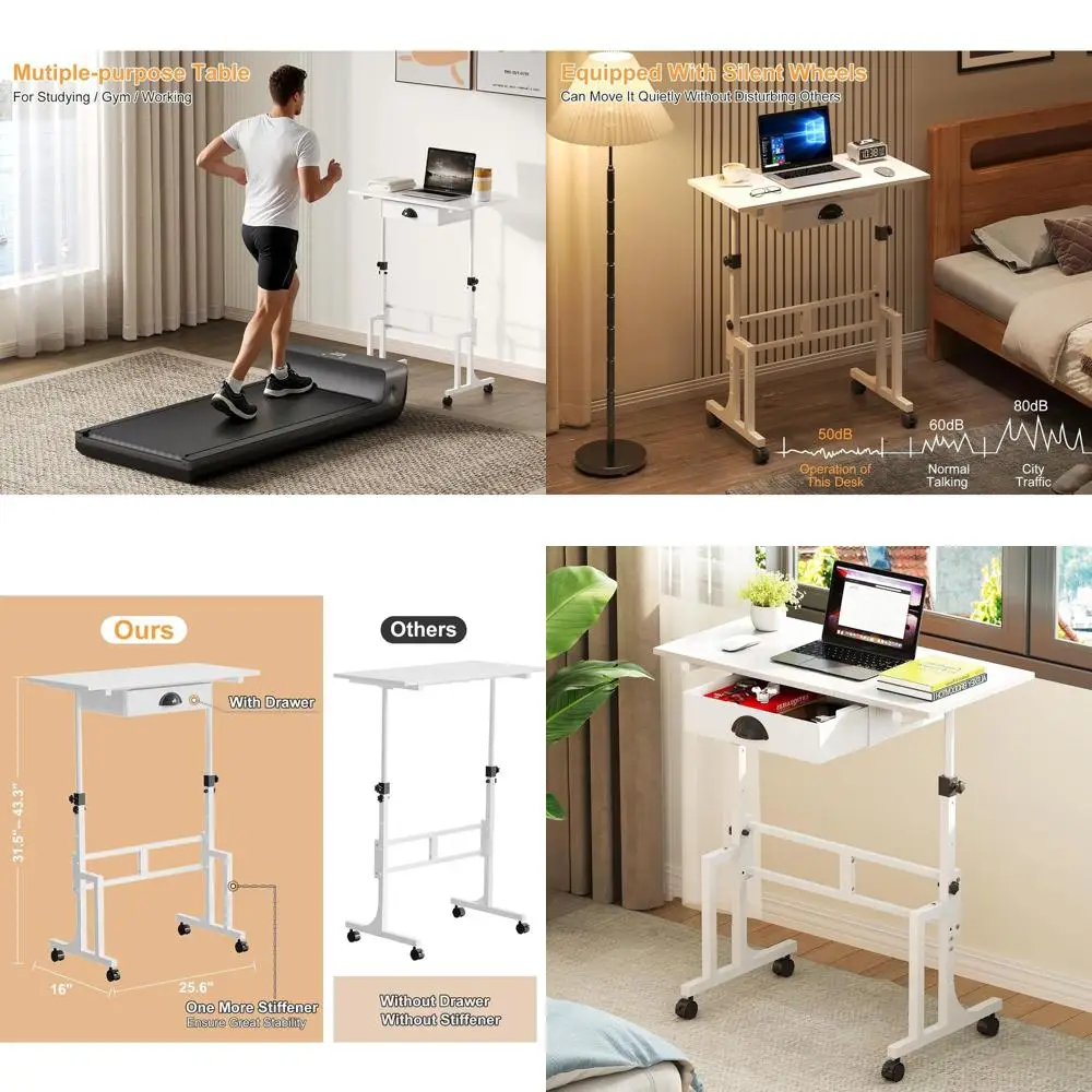 

Стоячий стол с регулируемой высотой и выдвижным ящиком, стол на колесиках, небольшой компьютерный стол для сидения, регулируемый