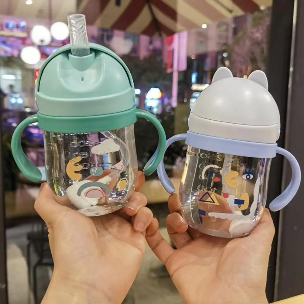 250ml Cute Cartoon Anti-Choking Handle Cup Gravity Ball Water Cup Animal Cup Baby Wide Caliber Drinking Milk Water Bottle