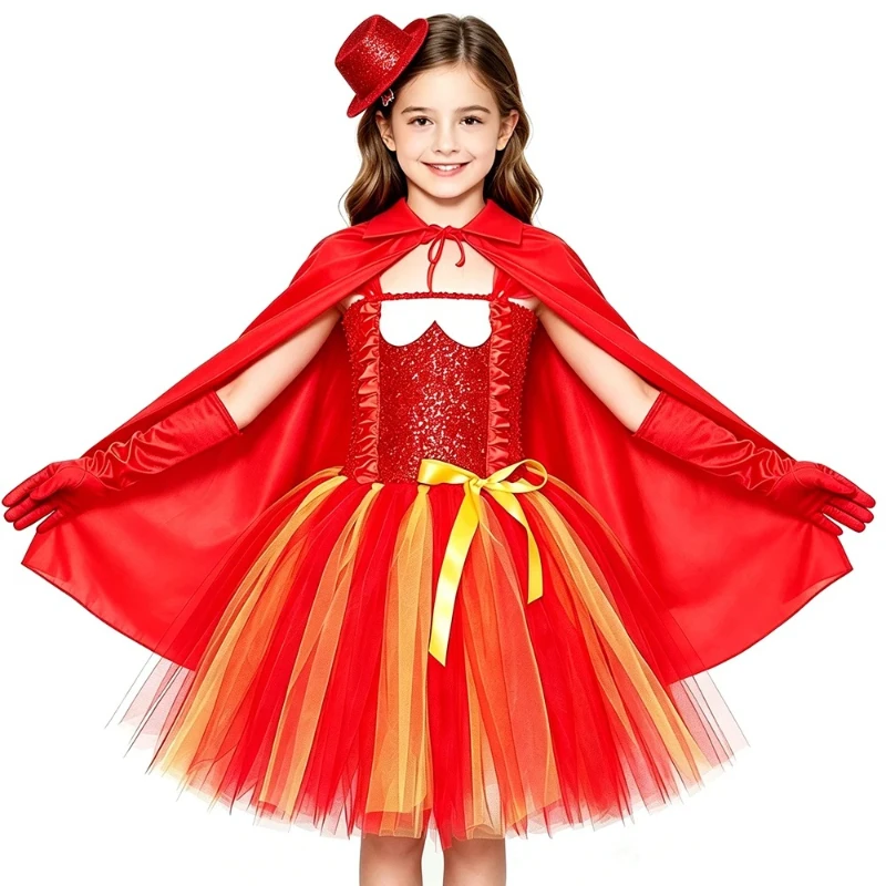 Bold Red Gold King Tutu Dress Fairytale Animated Character Airy Mesh Skirt for Halloween Birthday Carnival Stage Cosplay Outfit