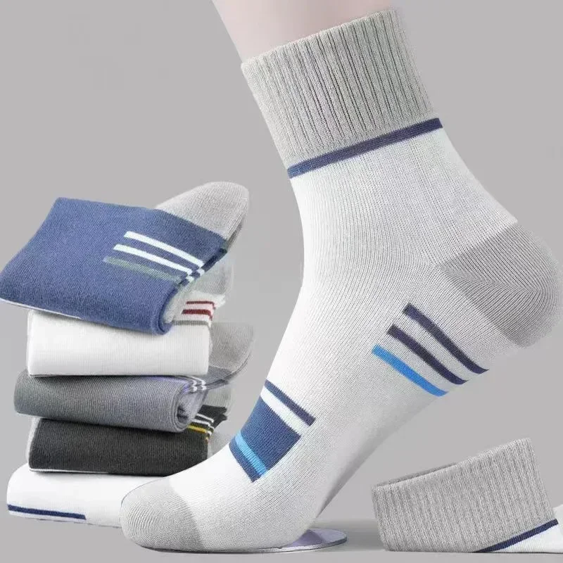 Breathable Cotton Socks Spring Striped Casual Hosiery Men's Anti-odor Antibacterial Business Socks Sweat Absorption Sports Socks