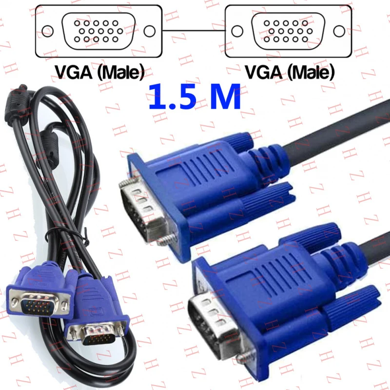 Cabo U+ 15Pin VGA PC TV para monitor de computador LCD LED TFT macho para macho 1,5M【Pedido mínimo: 10 peças】