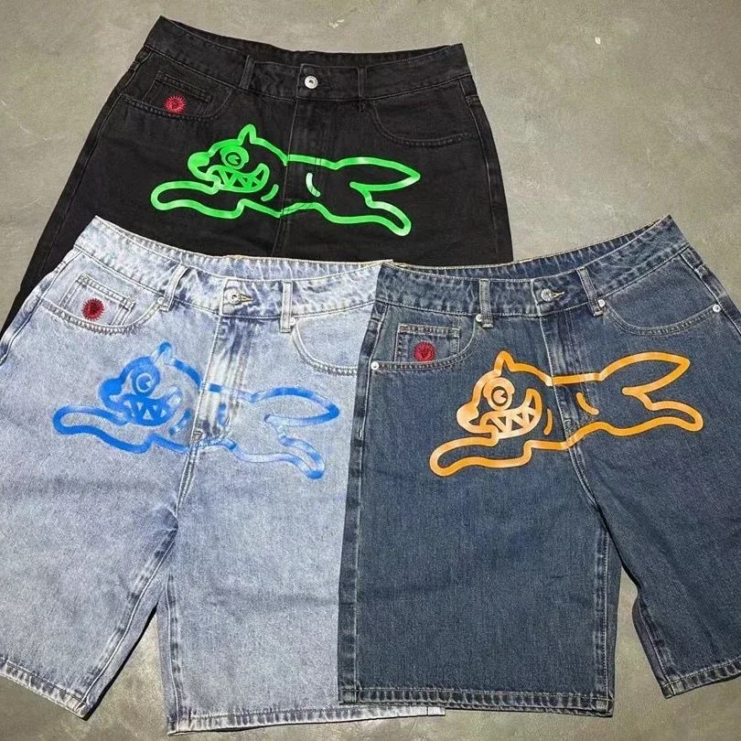 Pantalones cortos de mezclilla Retro para hombre, Shorts deportivos informales con estampado personalizado de perro, tendencia de verano, 2024