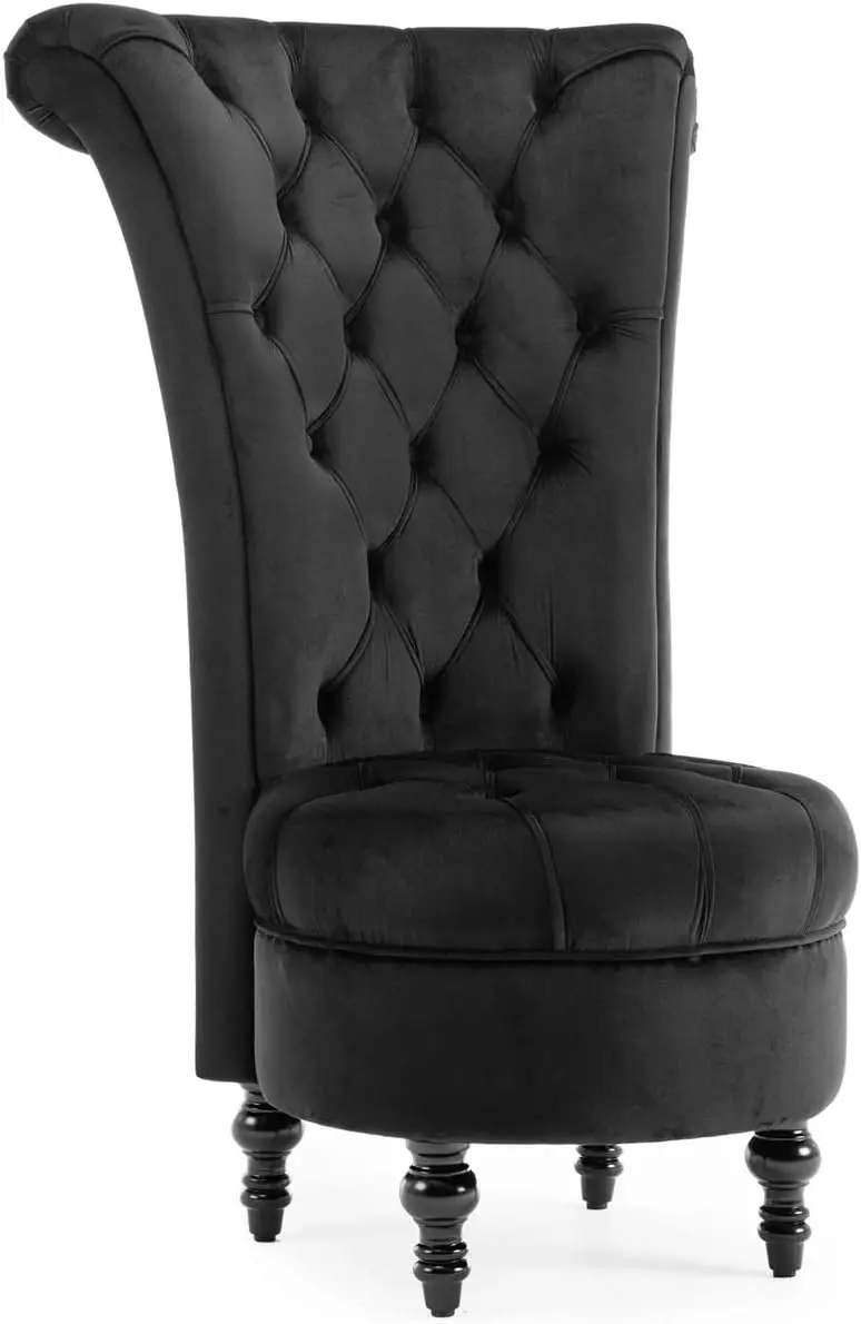 

Modern Gothic Style Velvet Accent Chair Elegant Seating with High Back & Button Details Fireplace - Tufted (Black)