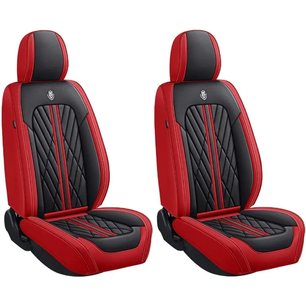 Breathable Waterproof PU Leather Car Seat Covers - Full Set for 5 Seats, Black & Red