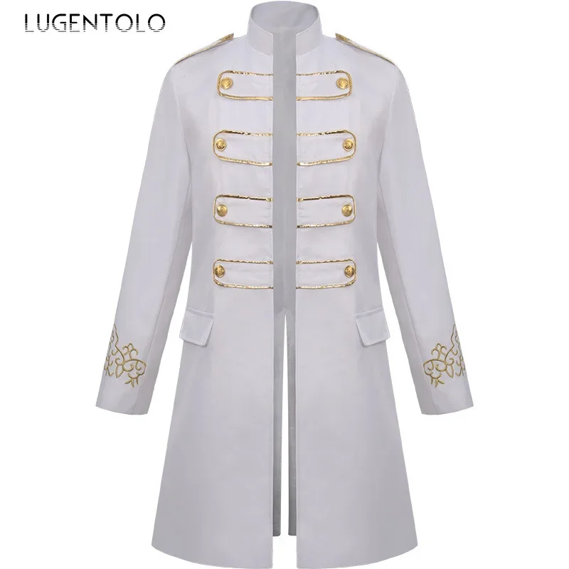 Men  Steampunk Trench Embroidery Medieval Renaissance Coat Retro Casual Costume Stand Collar Male New Jackets