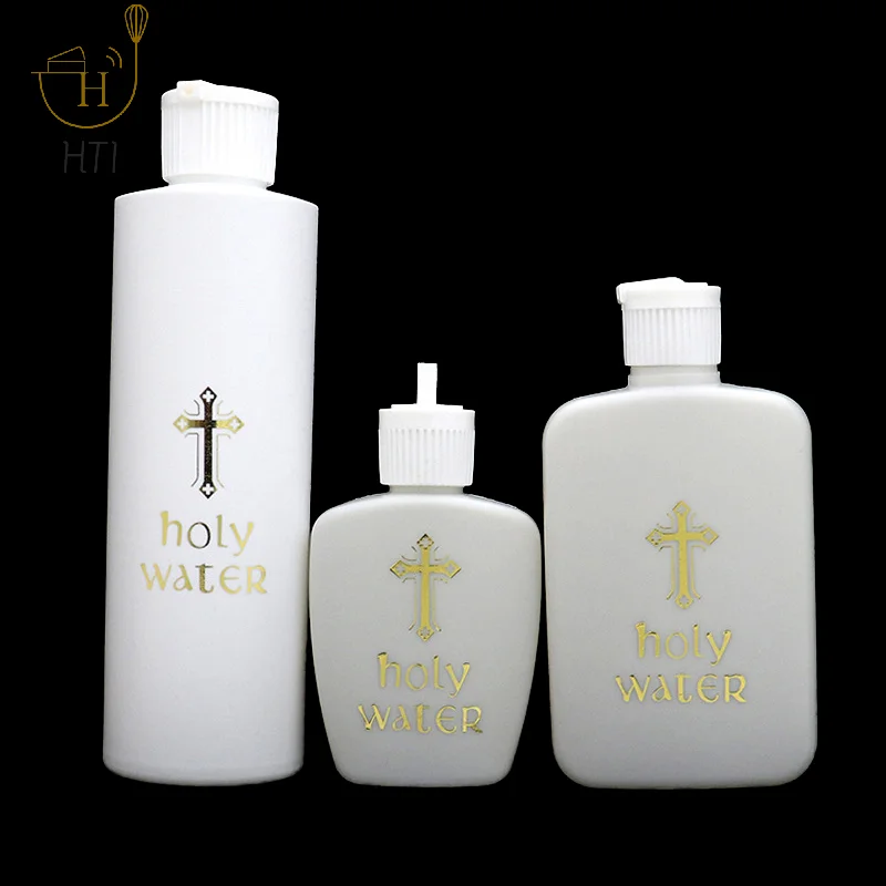 250/60/100ml Refillable Holy Water Bottle Gold Cross Plastic Container With Screw Lid Christian Easter Party Church Supplies