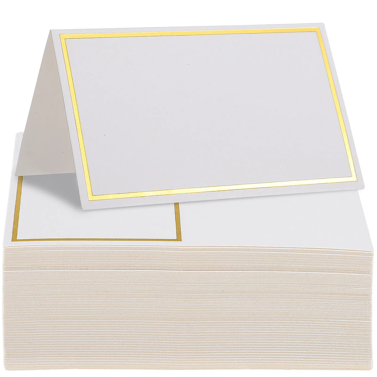 

100Pcs Blank Place Cards Foldable Table Tent Cards Gold Foil Bezel for Wedding Seating Name Tags Party Banquet Reserved Signs