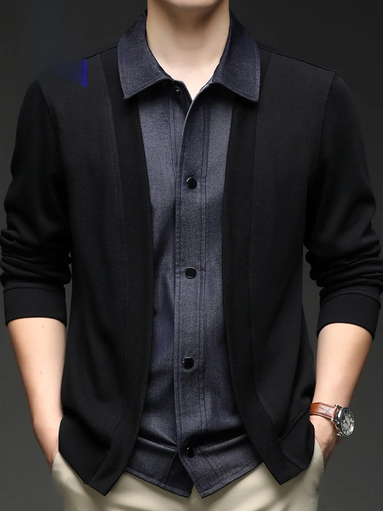 

Faionable Casual Men's Knitted Cardigan Jaet Mo Two-Piece Sli High-End Top Busin Gentleman Modal Fiber Long Sve