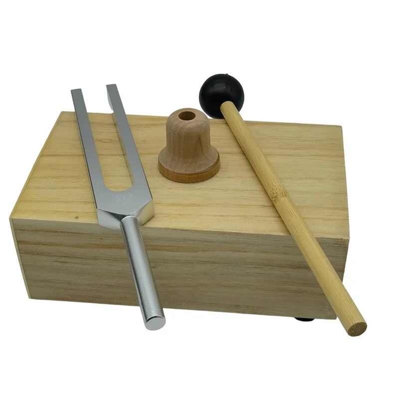 Tuning Fork 512HZ Vibration with Wood Resonator Box Experimental Instrument for Sound Therapy, Yoga,