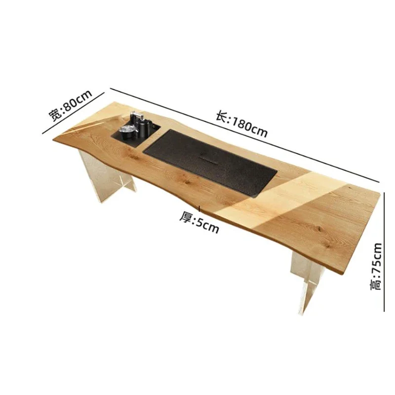 Wabi-sabi Solid Wood Suspended Tea Table Acrylic Legs Irregular Large Board Log Table and Chair Custom Furniture 120-240cm