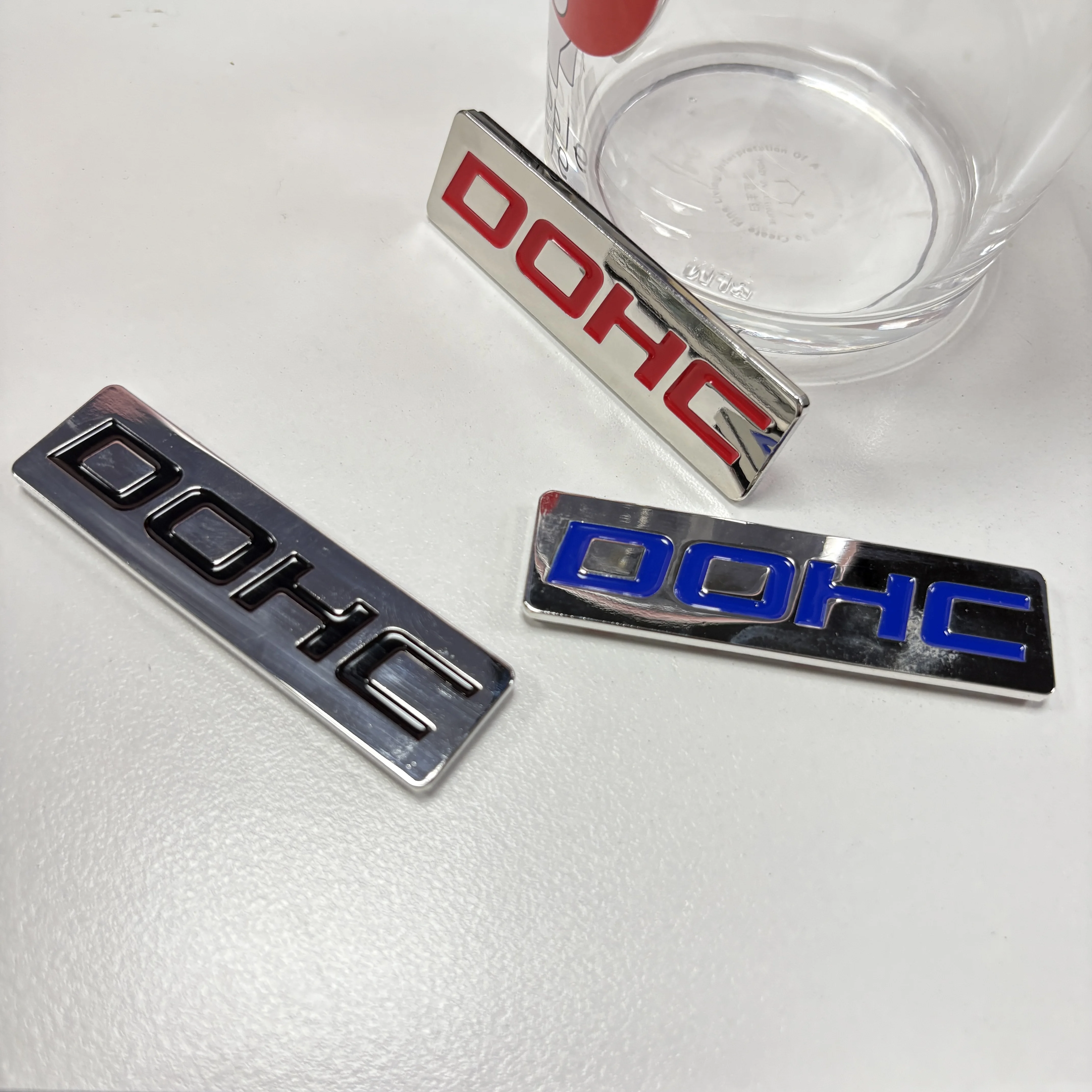 

BADGE APPLY TO TRUNK HOOD DOOR RED/BLUE/BLACK CHROME METAL DOHC ENGINE RACE MOTOR SWAP EMBLEM