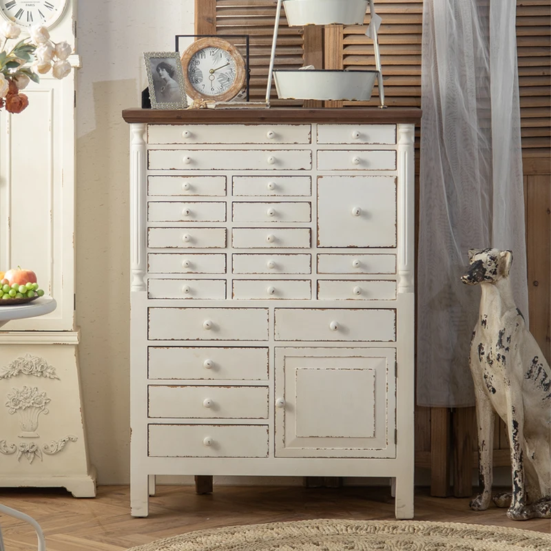 

Rustic Vintage White Old Solid Wood Multifunctional Bedroom Living Room Balcony Locker
