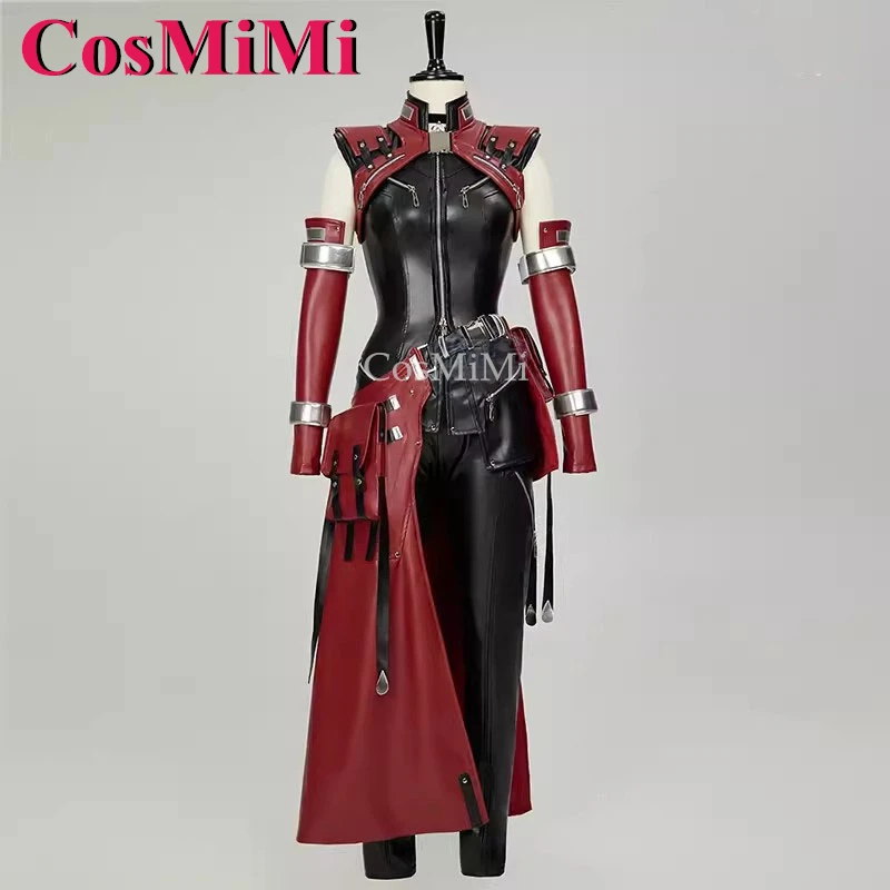 أزياء CosMiMi Game Final Fantasy VII Aerith Gainsborough التأثيرية أزياء قتالية باللون الأحمر والأسود ملابس لعب الأدوار الكرنفالية