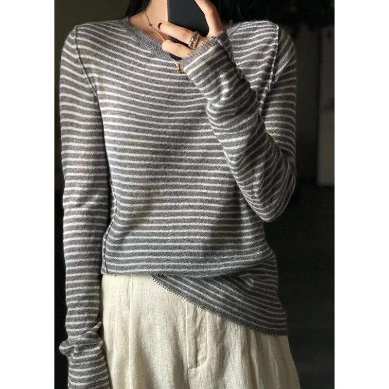 European goods round neck fringe knitted cashmere sweater female autumn winter thin wool base sweater loose sweater