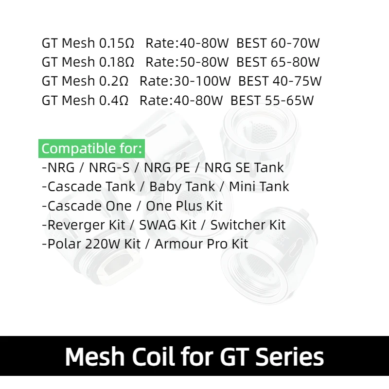 5/10/20 GT Vape 0.15/ 0.4/ 0.2/0.18ohm VAPORESSO NRG SWAG GEN/X/LUXE II vape accessory for vape kits - gallery image 2