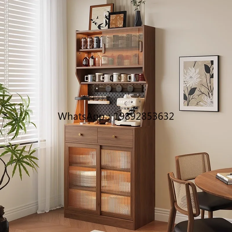 LYY Solid Wood Sideboard Living Room Coffee Cabinet Wall-Mounted Narrow Tall Cabinet Kitchen Integrated Storage Home Use